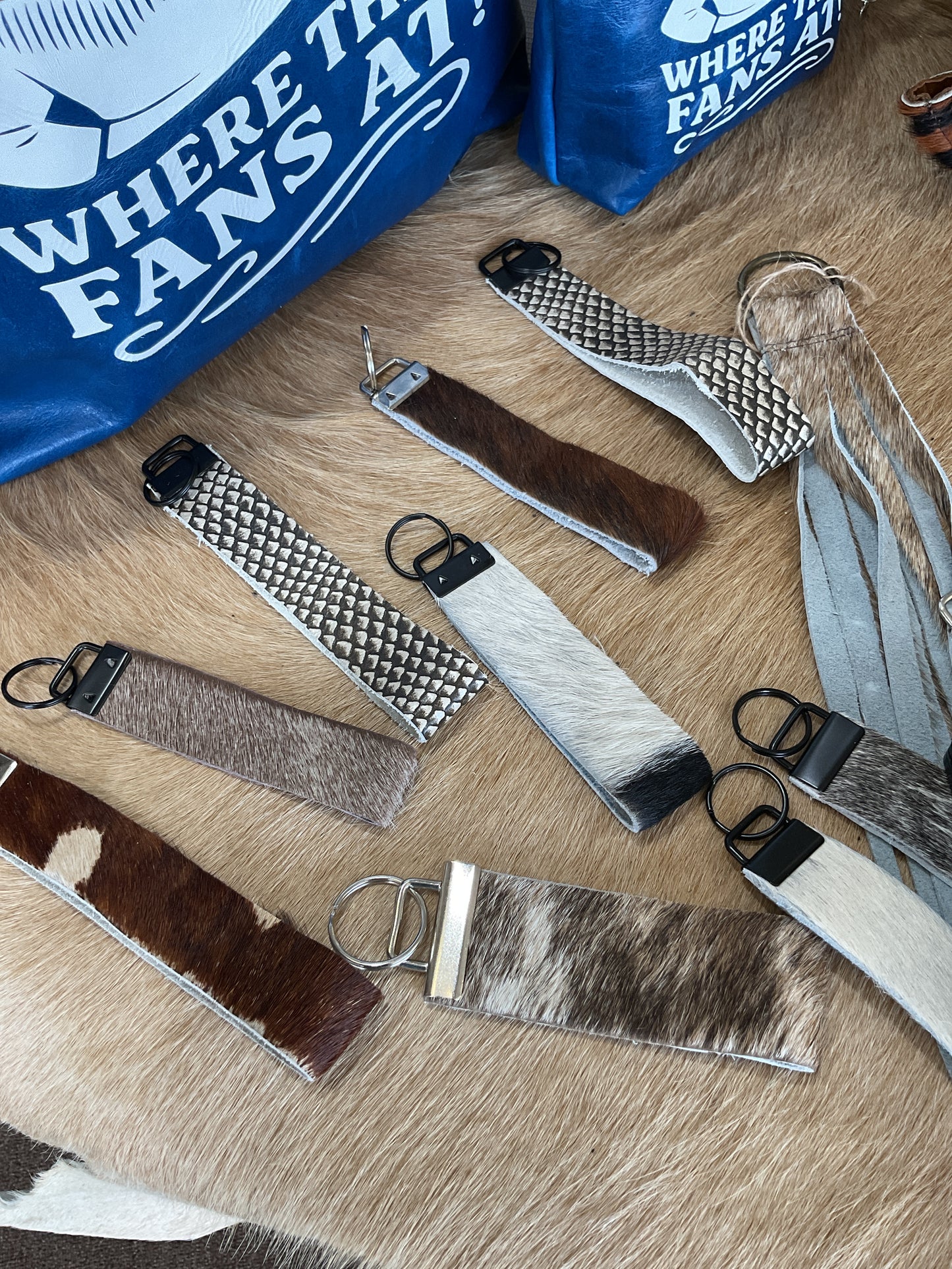 Cowhide or leather key fobs