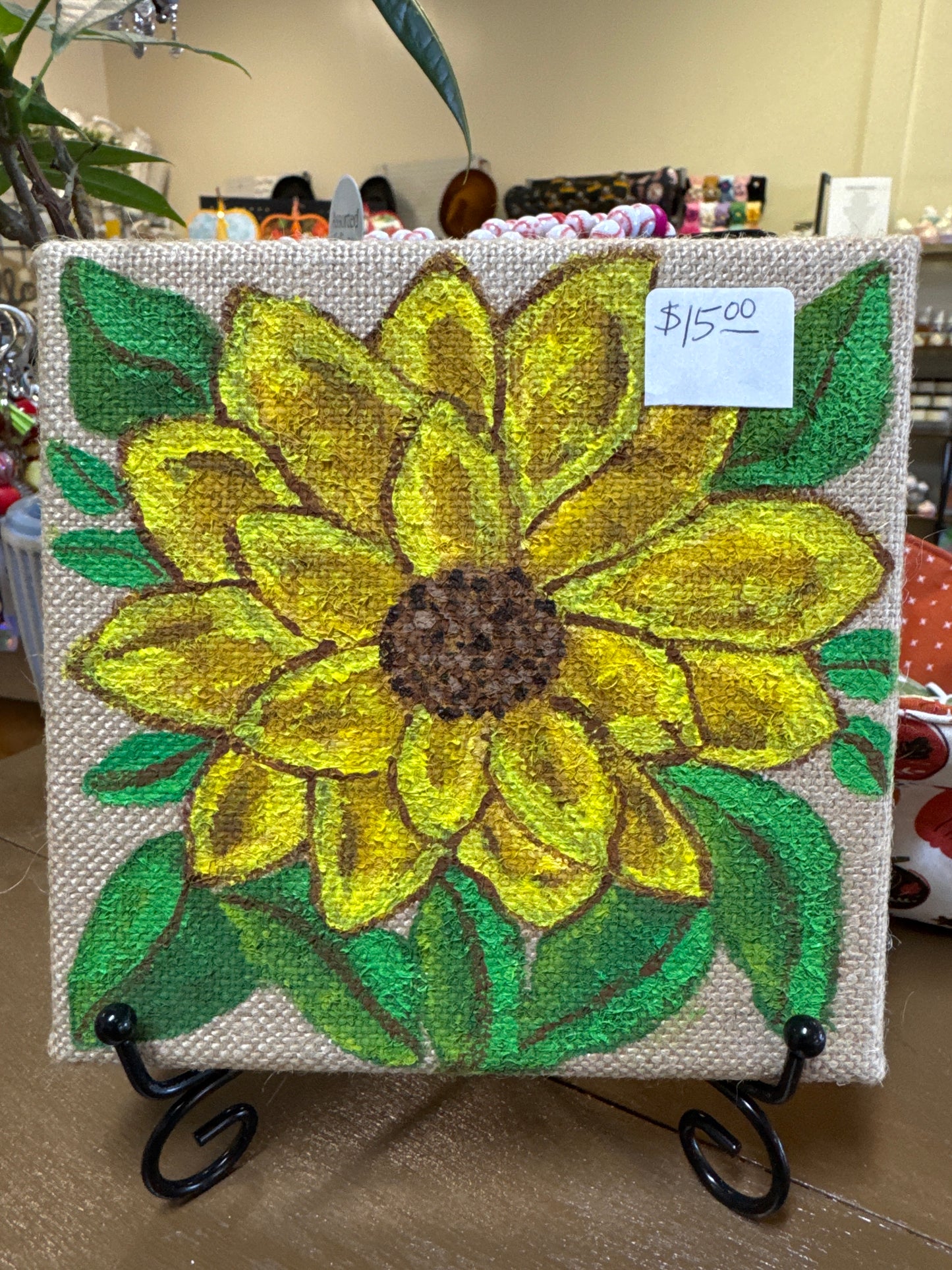 Sunflower burlap painting