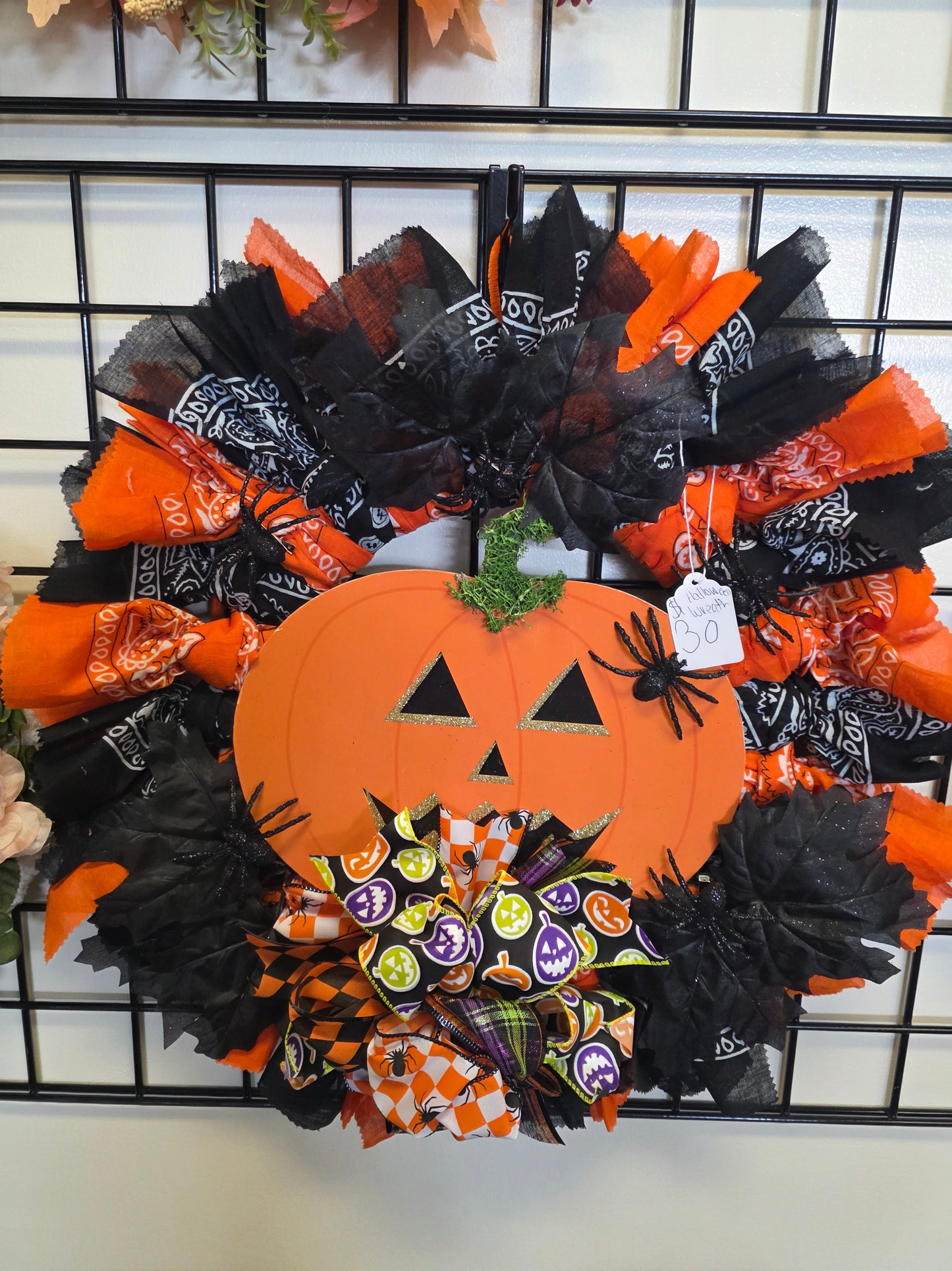 Halloween handkerchief pumpkin wreath