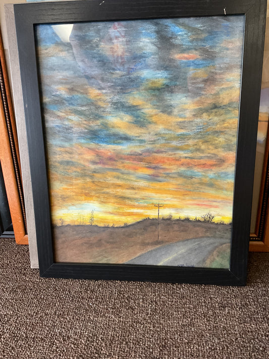 Oil pastel painting “Cloudy Sunset”