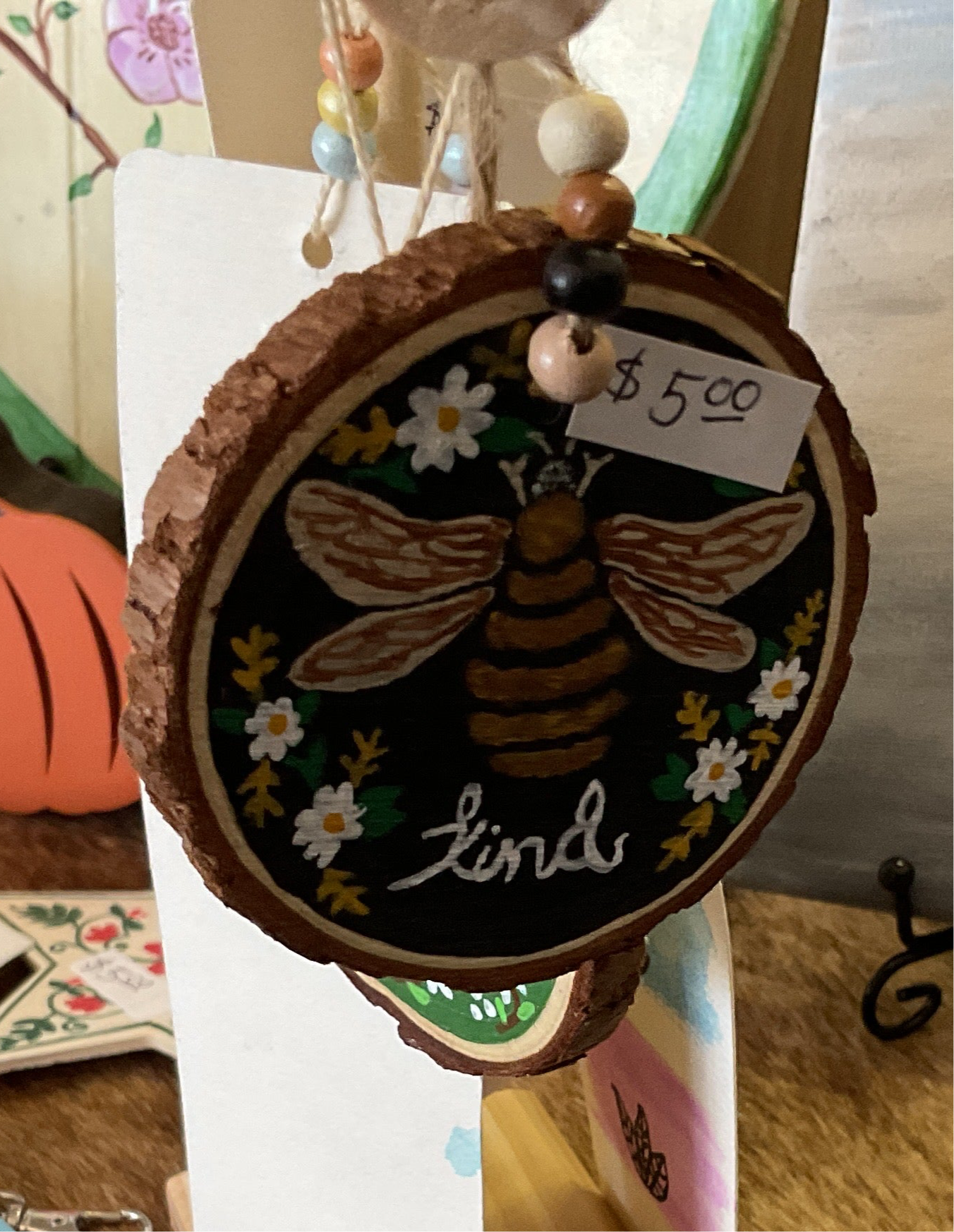 Rustic wood circle beaded