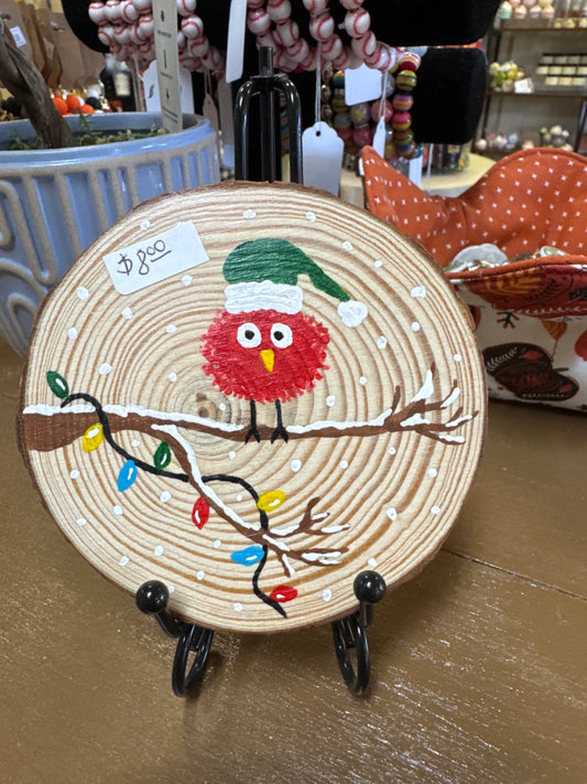 Rustic wood circle Christmas bird