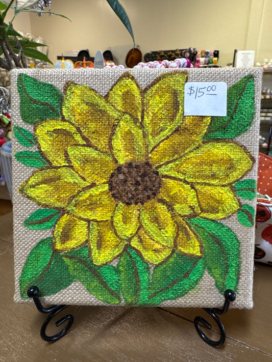 Sunflower burlap painting