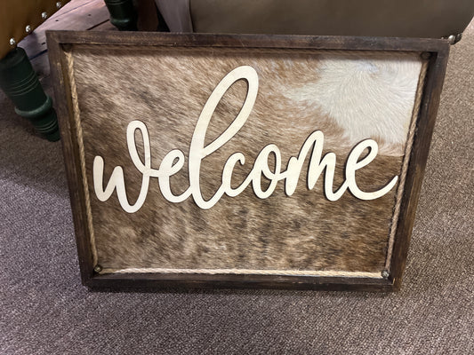 Cowhide welcome sign