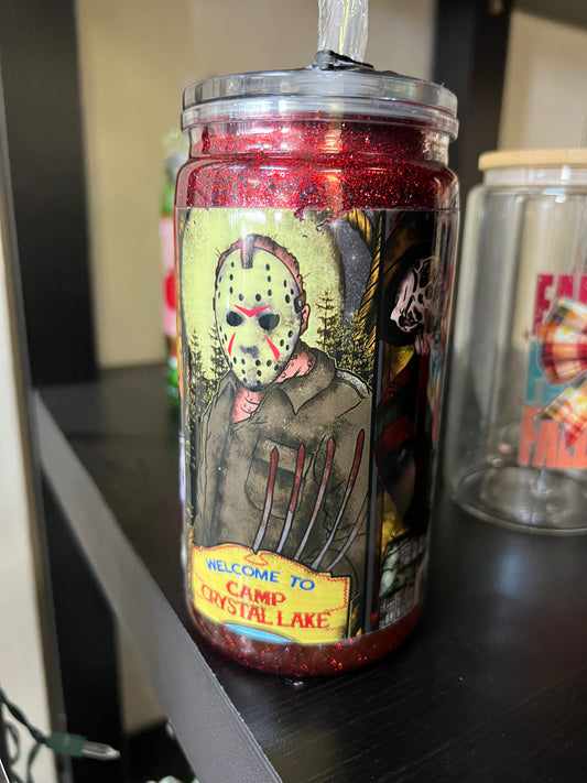 Halloween snow globe tumbler with decorated lid