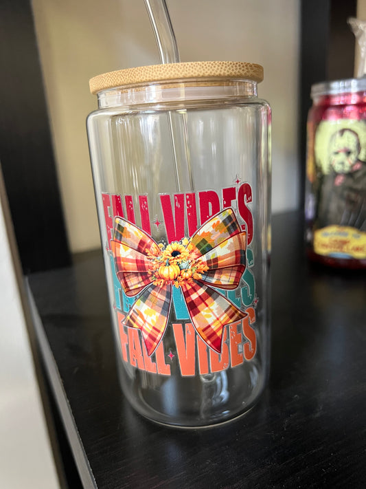 Fall vibes glass cup