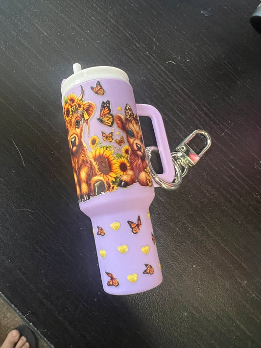 Sunflower and cow keychain