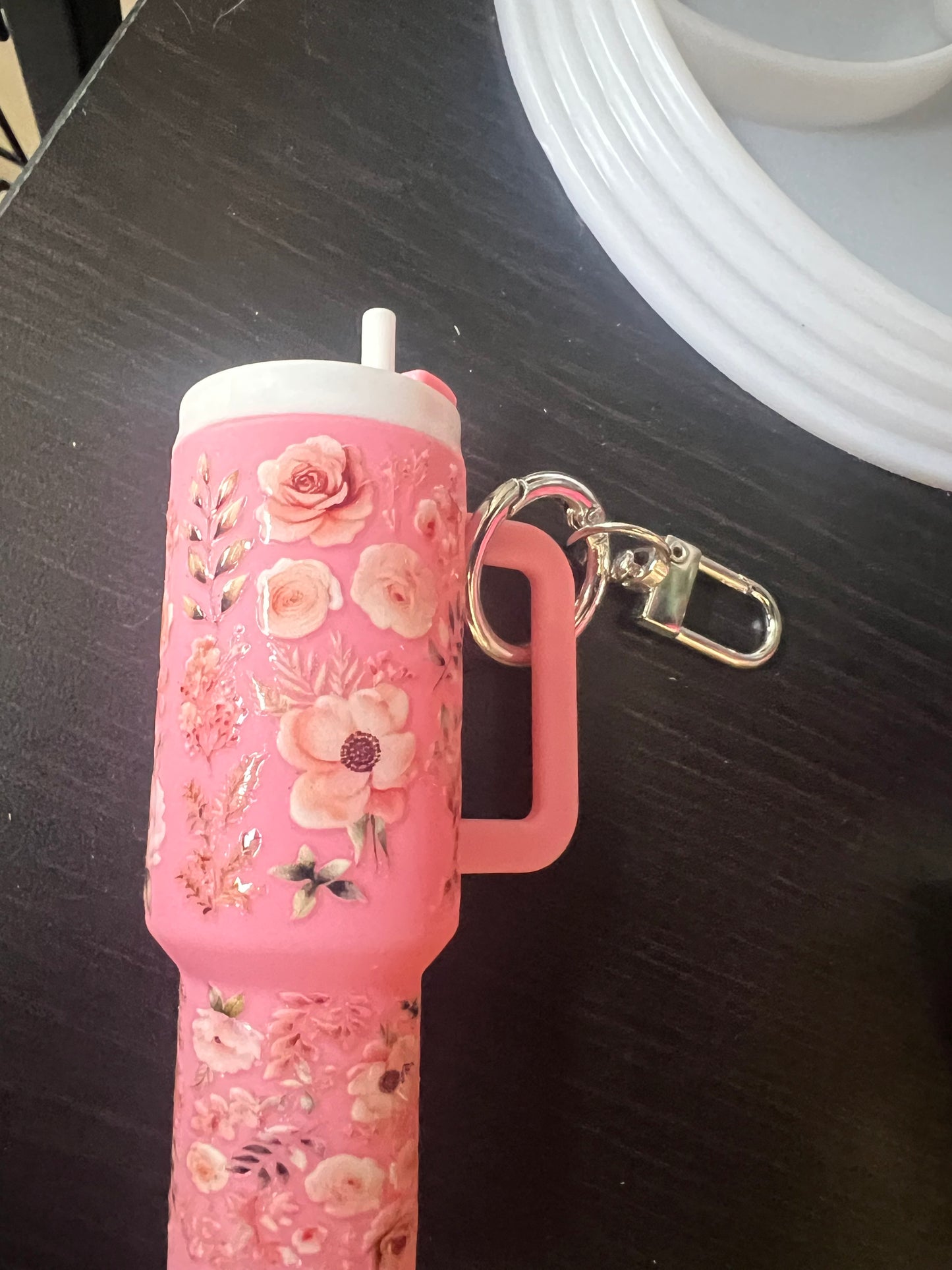 Pink floral keychain