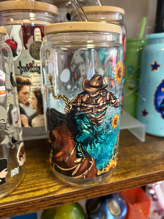 Western horse glass cup